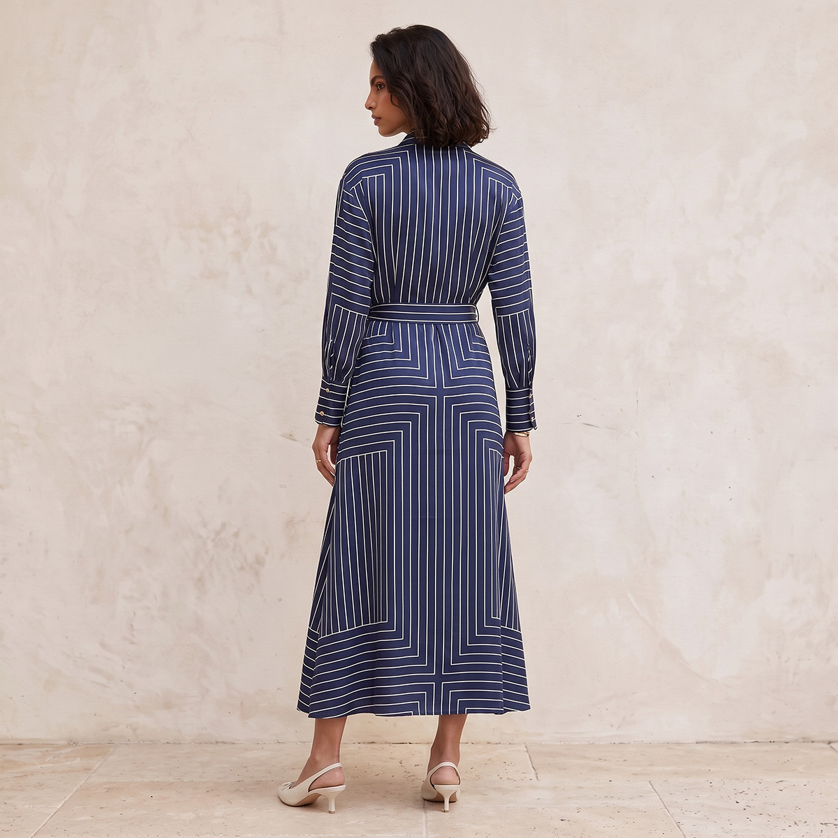 Splash Smart Maxi Satin Shirt Dress with Stripes-women-clothing-dresses-image-2