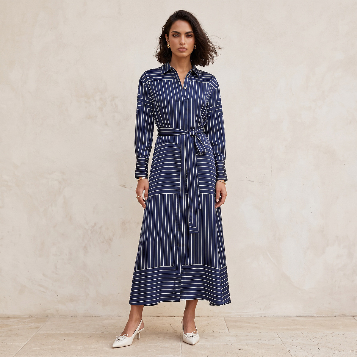 Splash Smart Maxi Satin Shirt Dress with Stripes-women-clothing-dresses-image-3