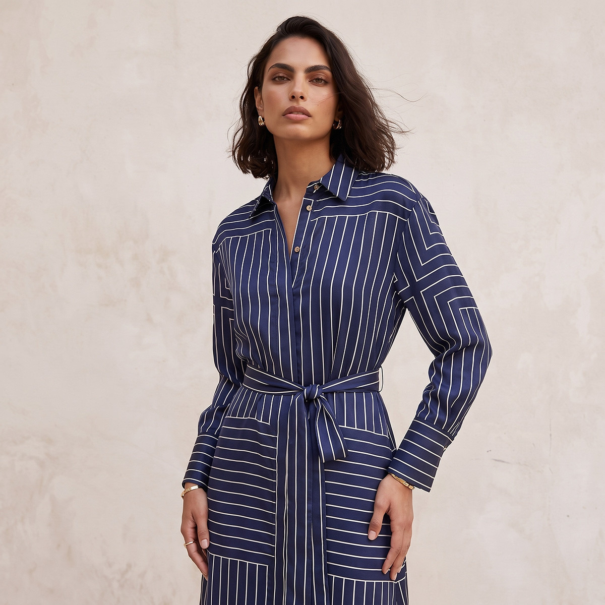 Splash Smart Maxi Satin Shirt Dress with Stripes-women-clothing-dresses-image-4