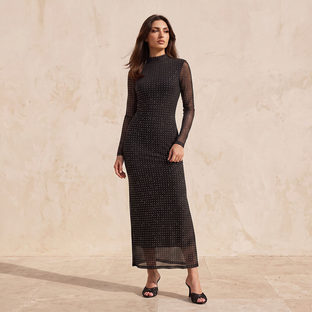 Splash Smart Embellished Bodycon Dress with High Neck-women-clothing-dresses-image-1