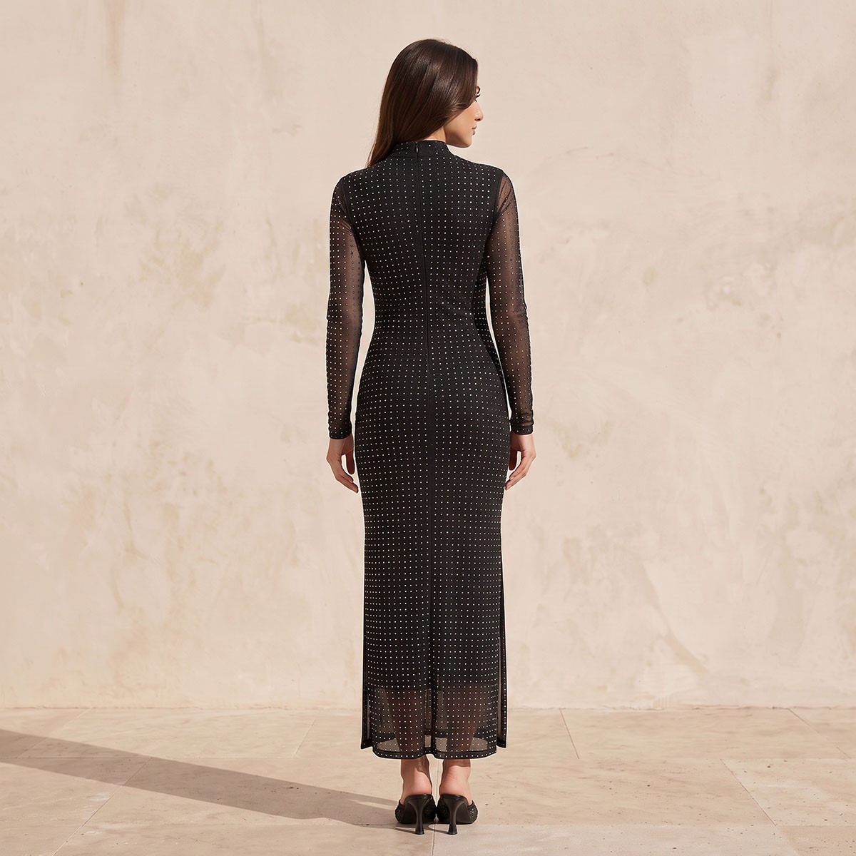 Splash Smart Embellished Bodycon Dress with High Neck-women-clothing-dresses-image-2
