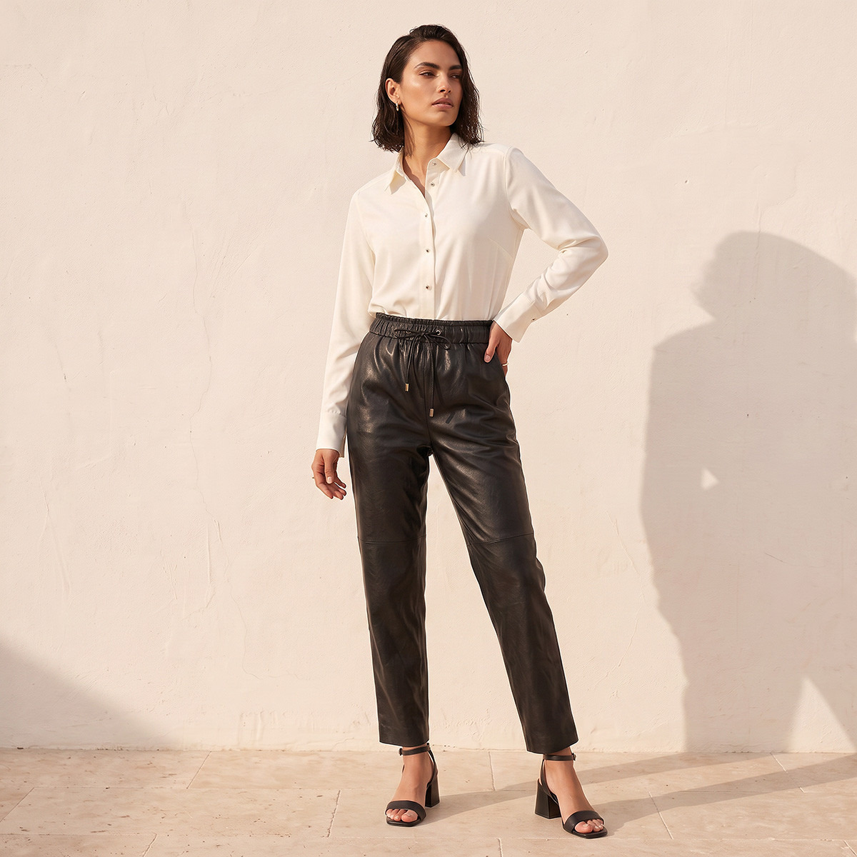 Splash Smart Pleather Trousers with Drawstring Trousers-women-clothing-trousers-image-2