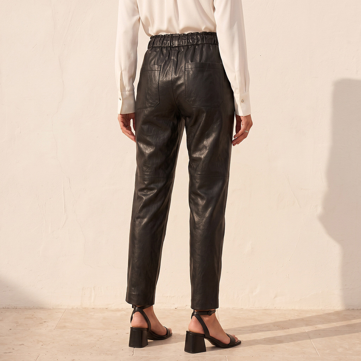 Splash Smart Pleather Trousers with Drawstring Trousers-women-clothing-trousers-image-3