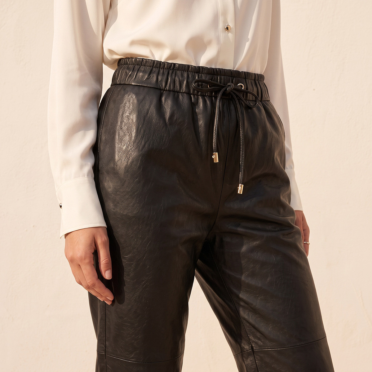 Splash Smart Pleather Trousers with Drawstring Trousers-women-clothing-trousers-image-4