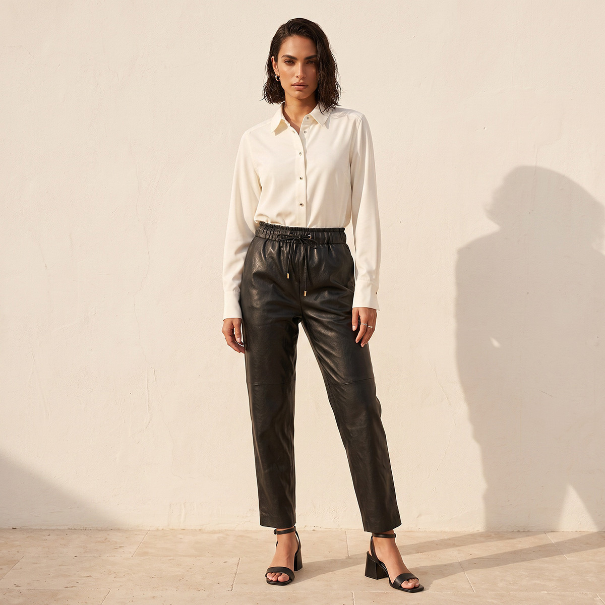 Splash Smart Pleather Trousers with Drawstring Trousers-women-clothing-trousers-image-5