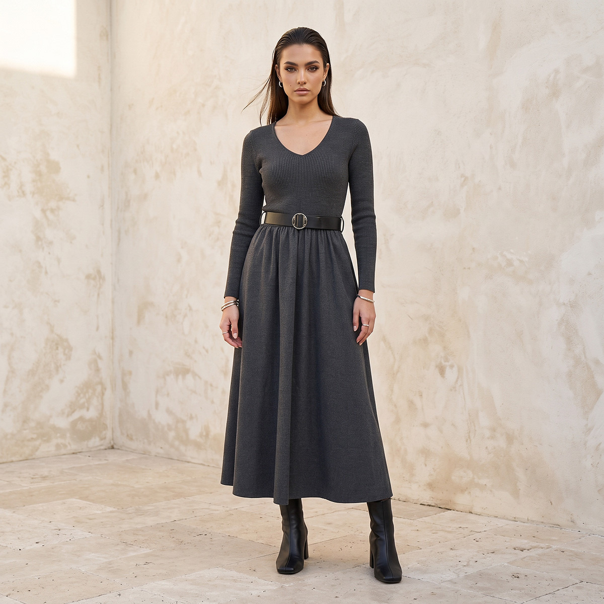 فستان ماكسي إيه لاين بتفاصيل حزام من سبلاش سمارت-women-clothing-dresses-image-2