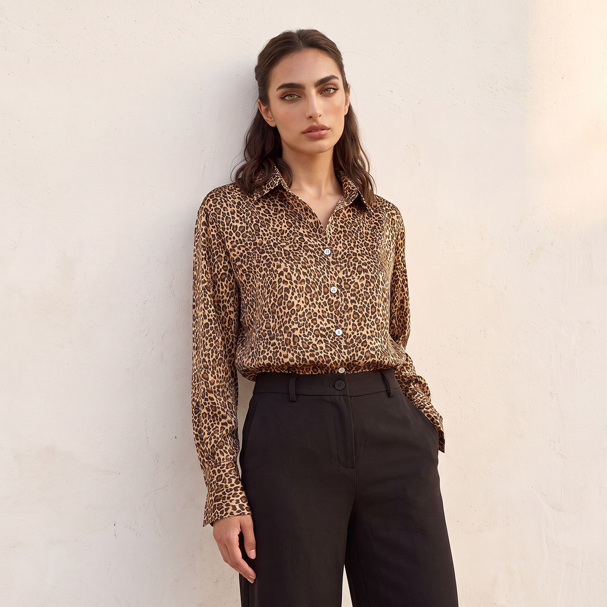 Splash Smart Relaxed Fit Satin Shirt with Animal Print-women-clothing-shirtsandblouses-shirts-image-1
