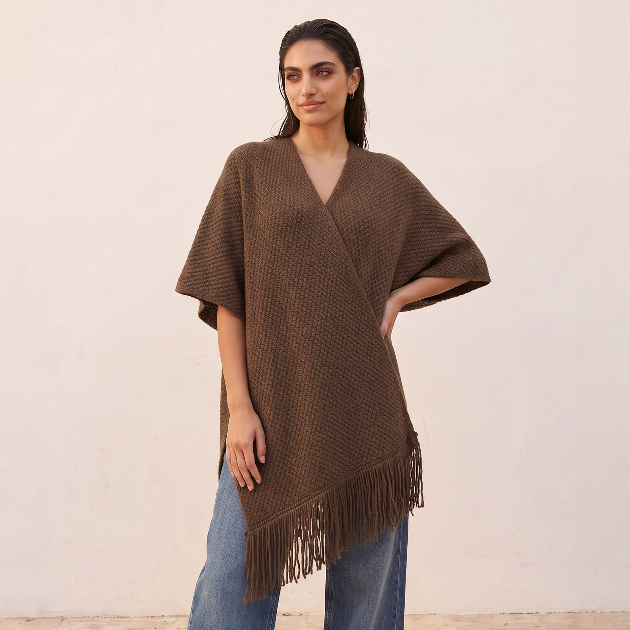 Splash Smart Textured V-neck Poncho-women-winterwear-cardigansandjumpers-cardigans-image-2