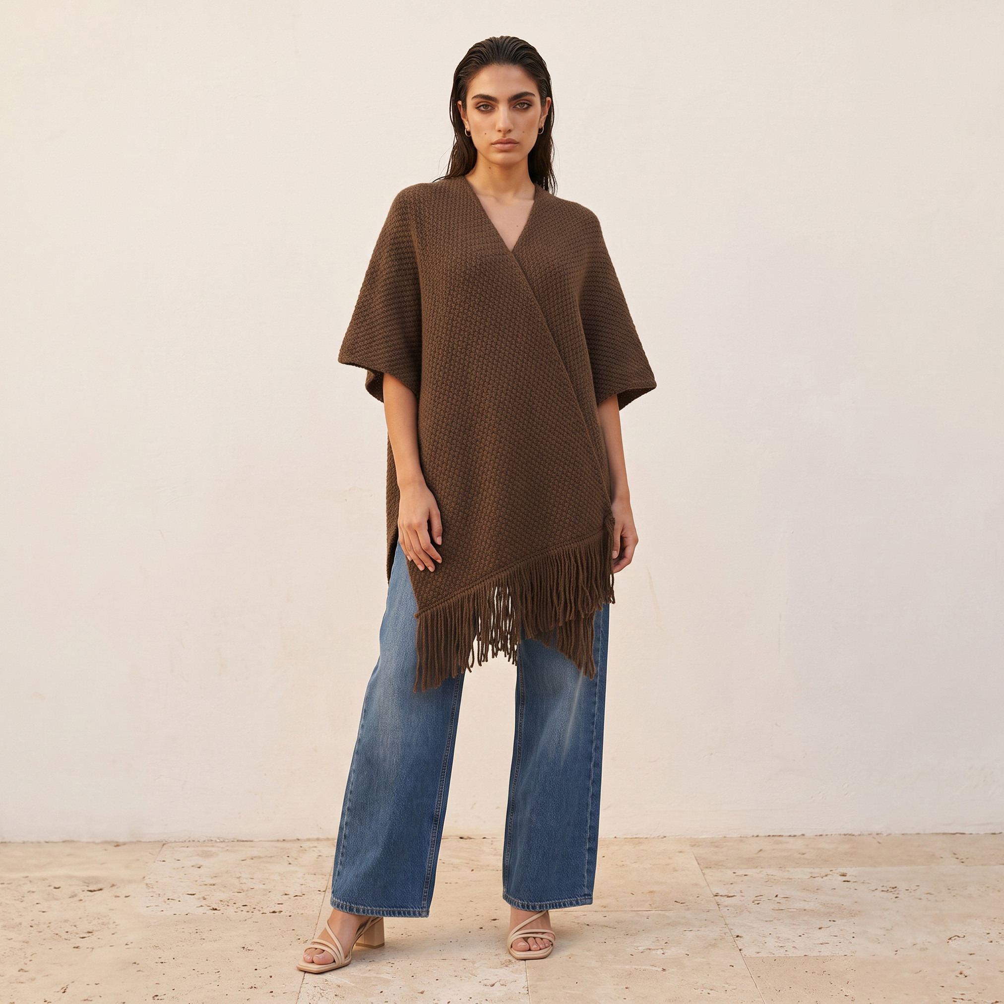 Splash Smart Textured V-neck Poncho-women-winterwear-cardigansandjumpers-cardigans-image-3