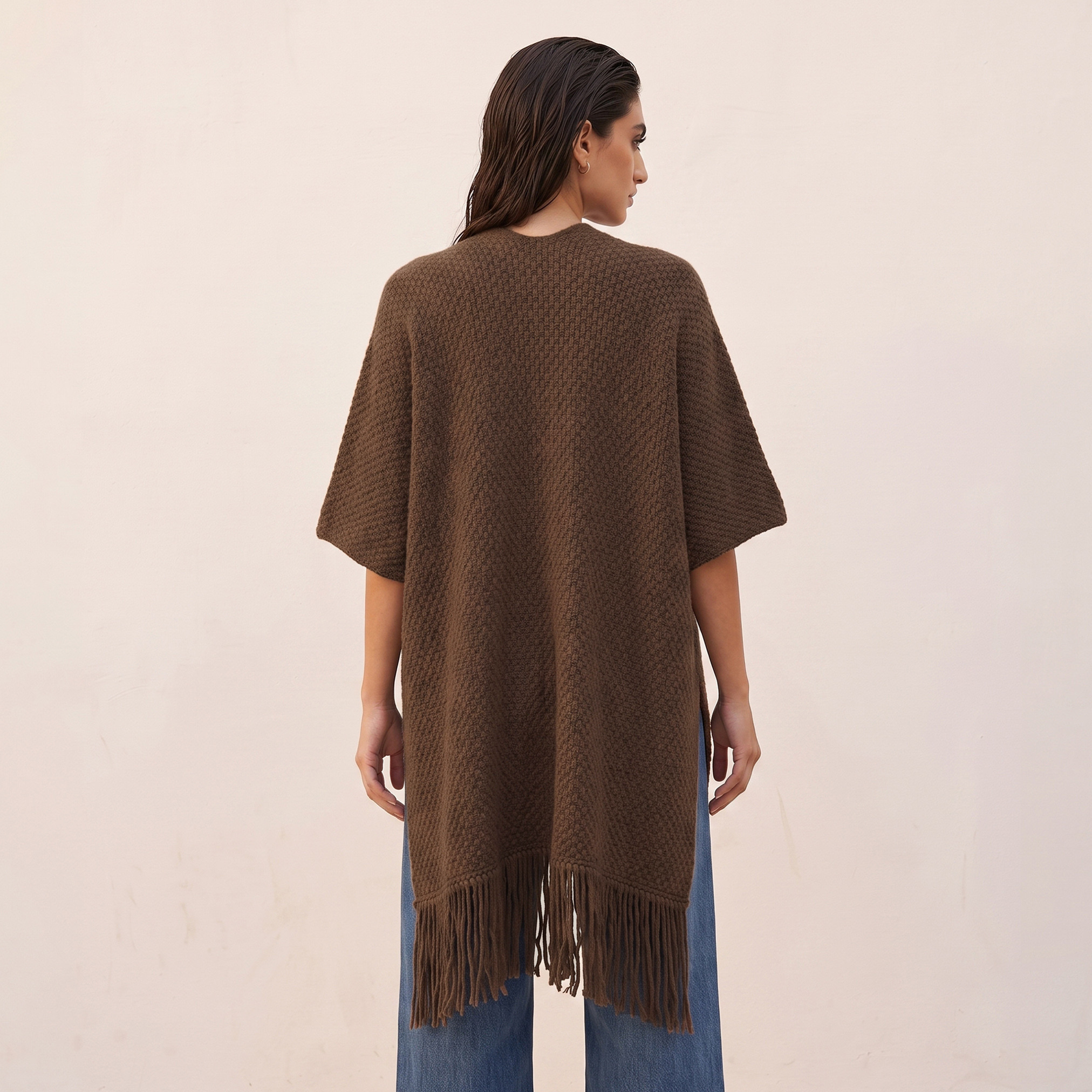 Splash Smart Textured V-neck Poncho-women-winterwear-cardigansandjumpers-cardigans-image-4