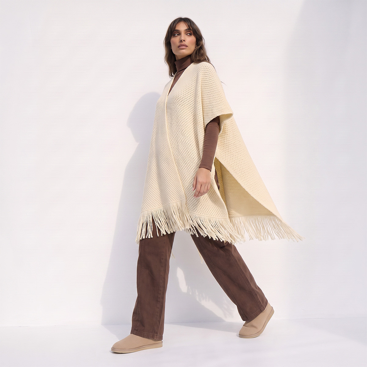 Splash Smart Textured V-neck Poncho-women-winterwear-cardigansandjumpers-cardigans-image-2
