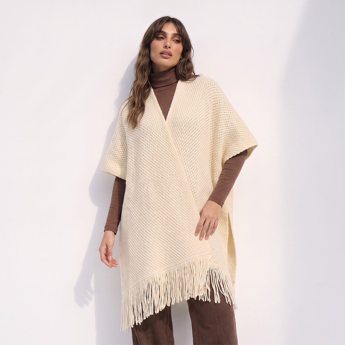 Splash Smart Textured V-neck Poncho-women-winterwear-cardigansandjumpers-cardigans-image-3