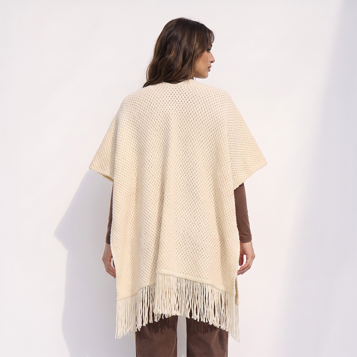 Splash Smart Textured V-neck Poncho-women-winterwear-cardigansandjumpers-cardigans-image-4
