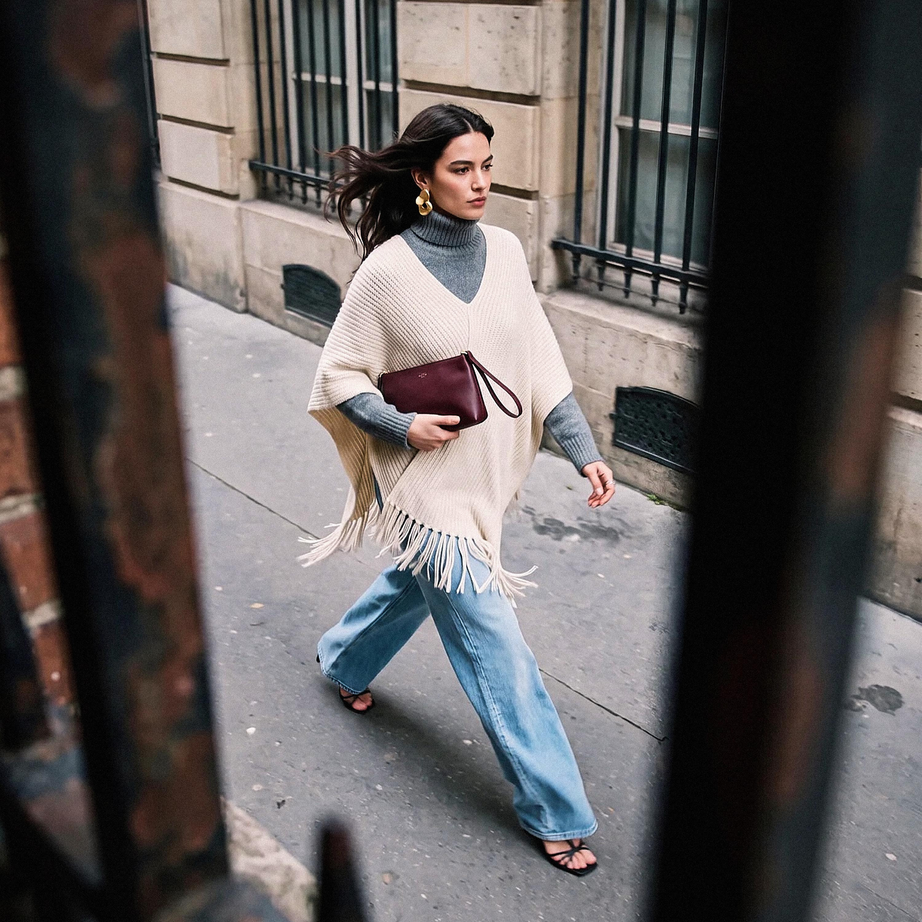 Splash Smart Textured V-neck Poncho-women-winterwear-cardigansandjumpers-cardigans-image-1