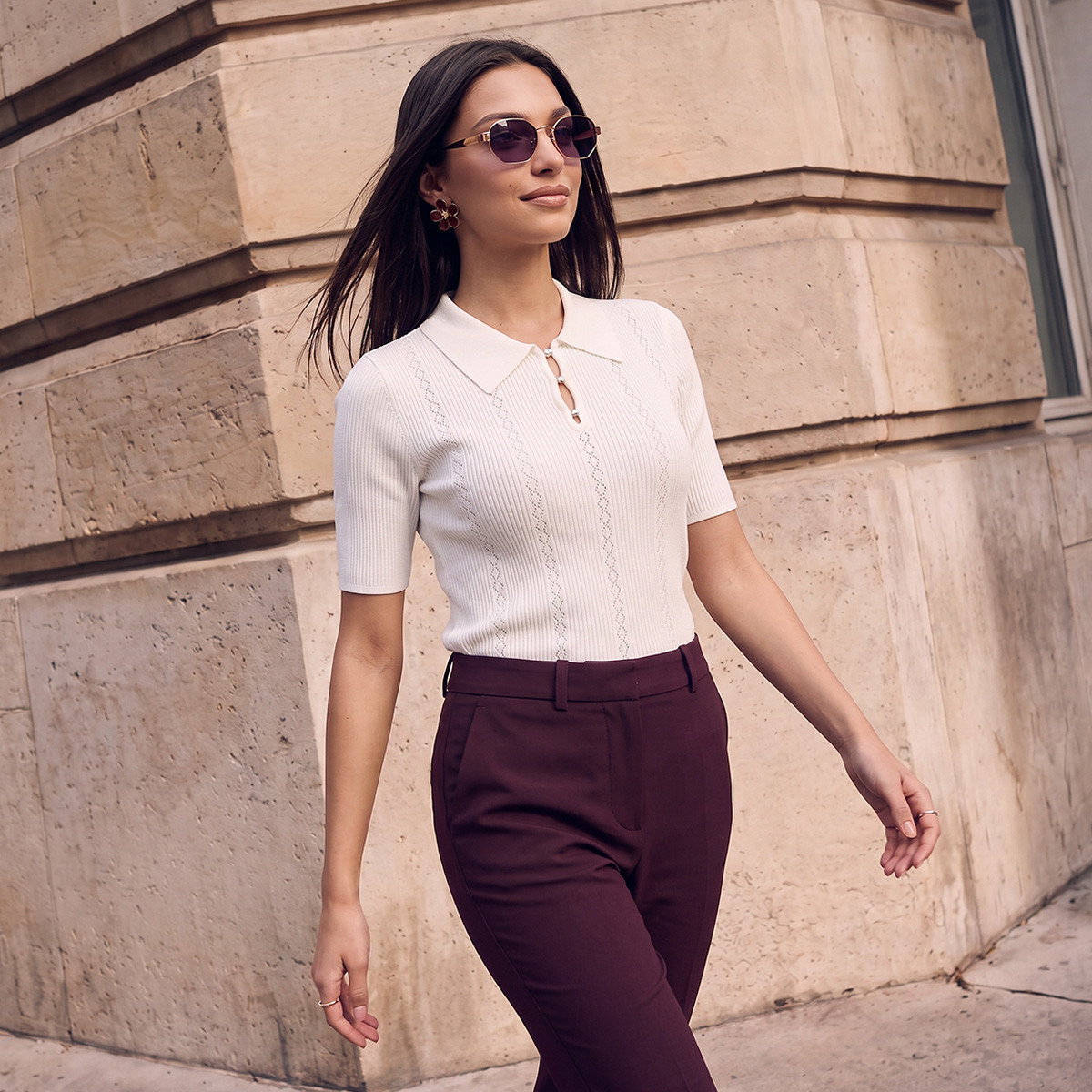 تيشيرت بولو مضلع من سمارت من سبلاش-women-clothing-tshirts-image-1