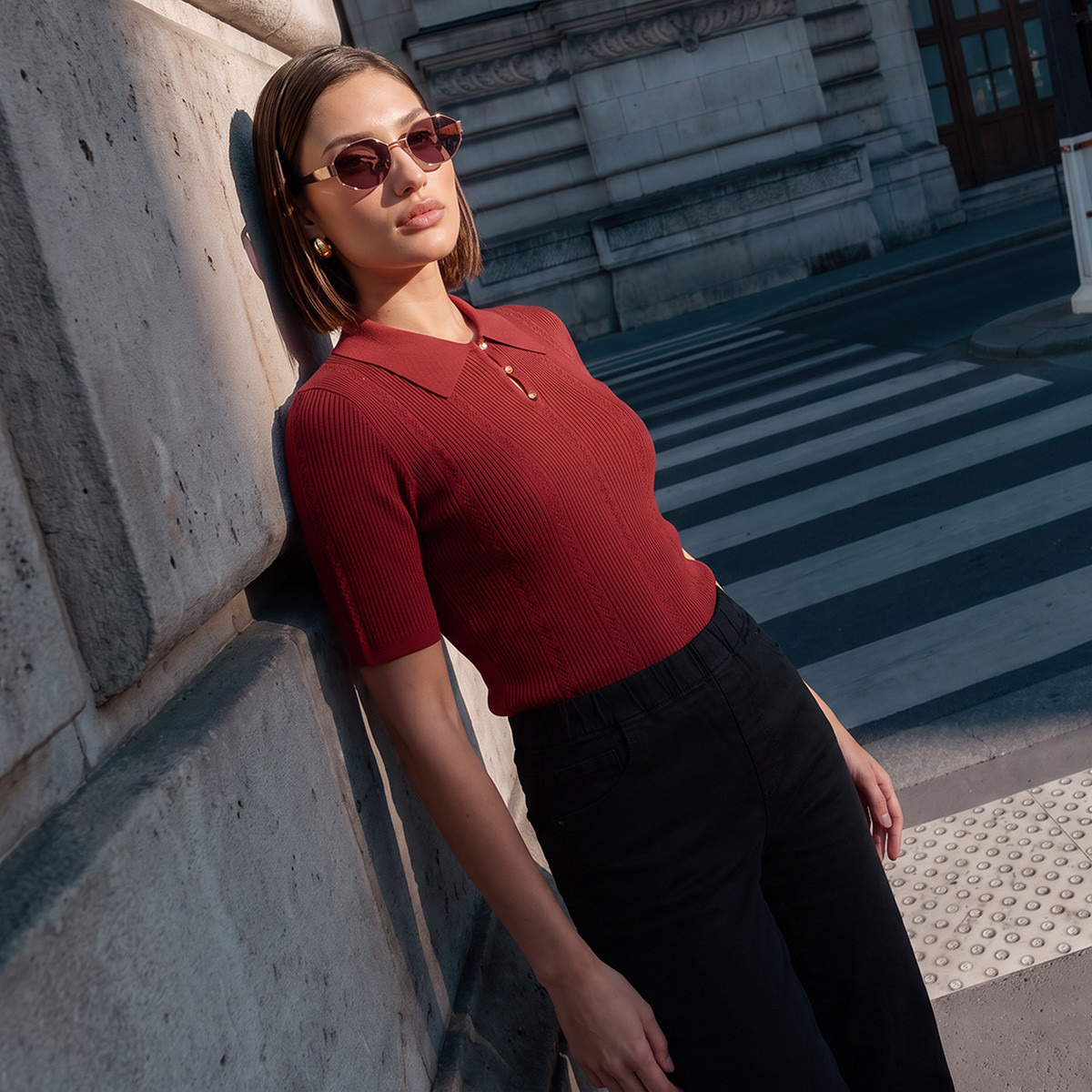 تيشيرت بولو مضلع من سمارت من سبلاش-women-clothing-tshirts-image-1