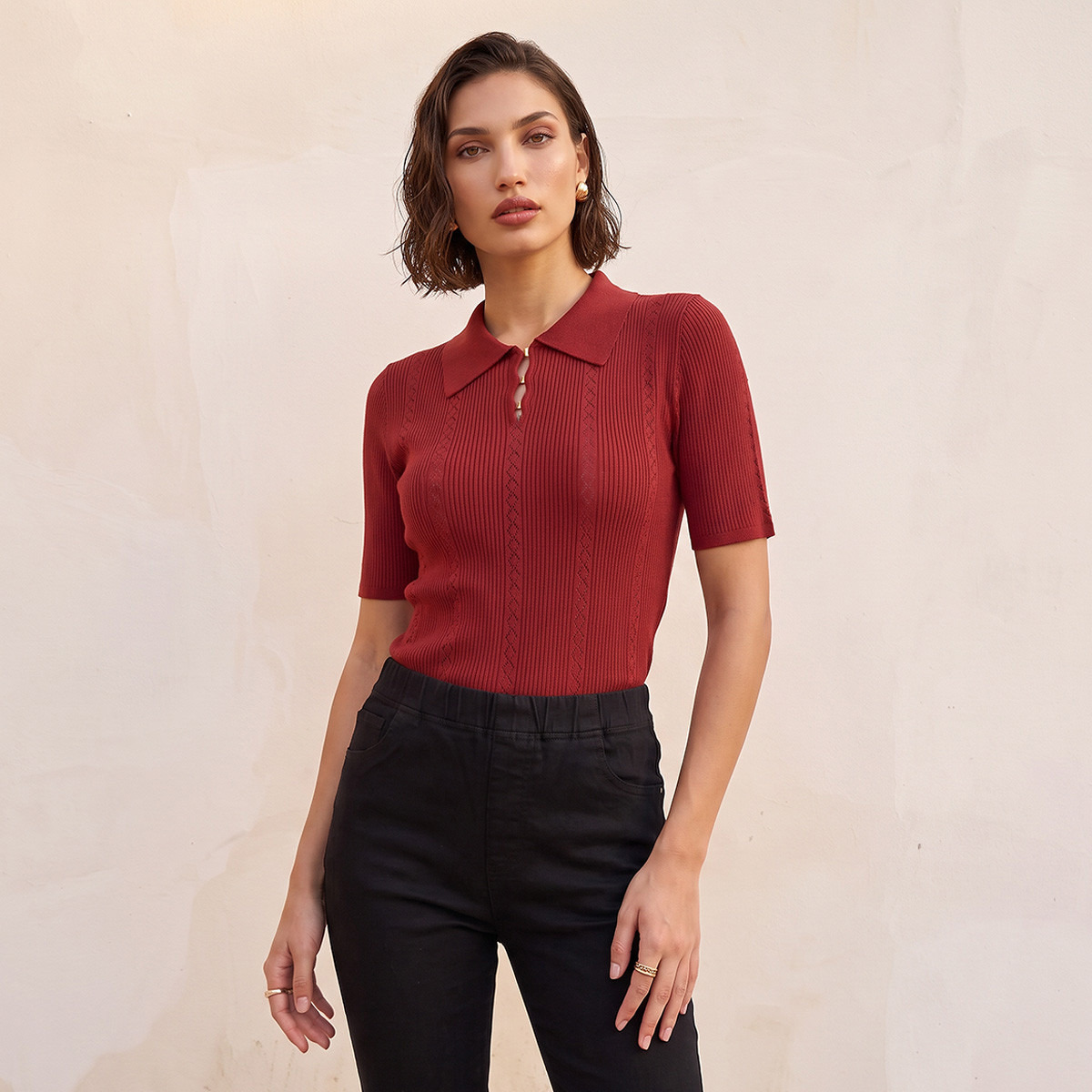 تيشيرت بولو مضلع من سمارت من سبلاش-women-clothing-tshirts-image-2