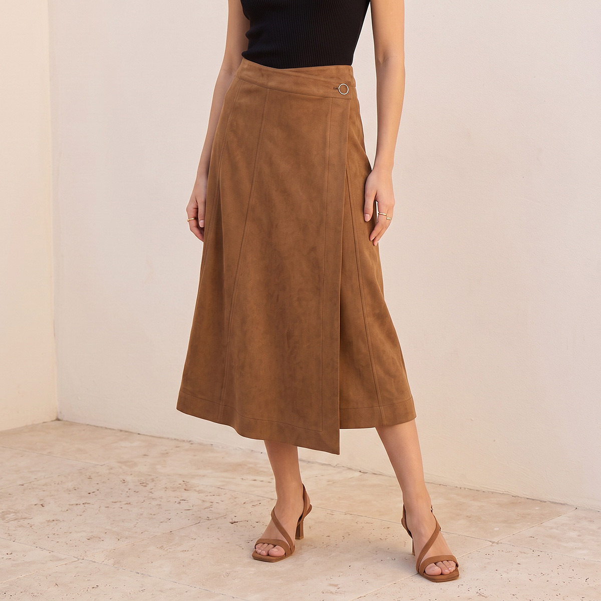 Splash Smart Wrap Skirt with Button Closure-women-clothing-skirts-image-2