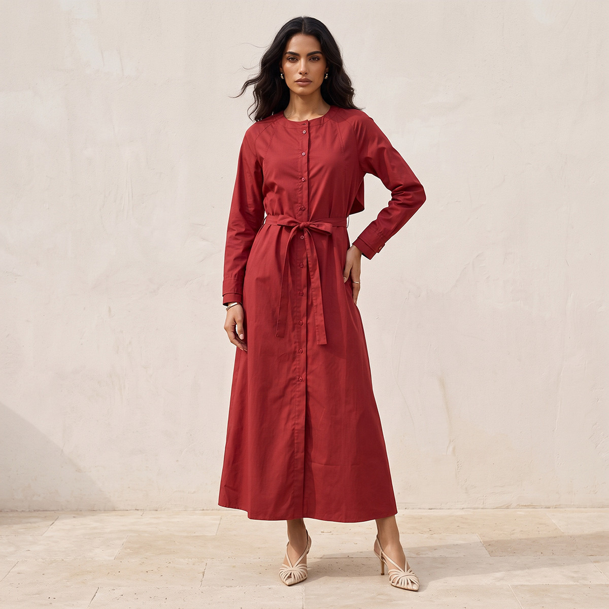 فستان قميص ماكسي بياقة ماندارين من سبلاش سمارت-women-clothing-dresses-image-1