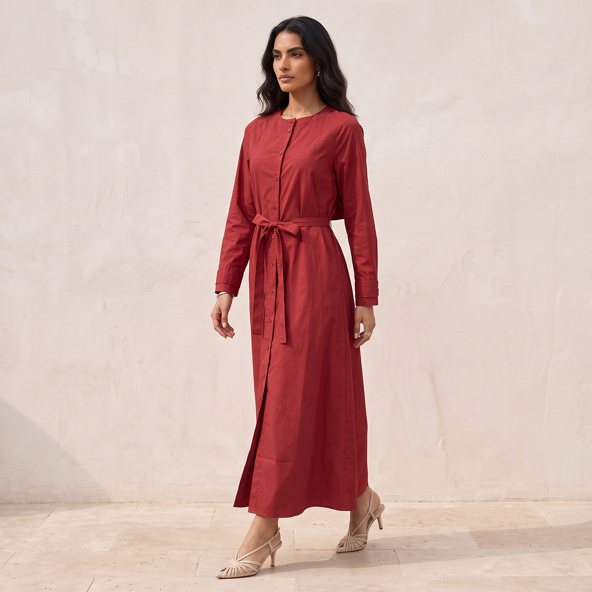 فستان قميص ماكسي بياقة ماندارين من سبلاش سمارت-women-clothing-dresses-image-2