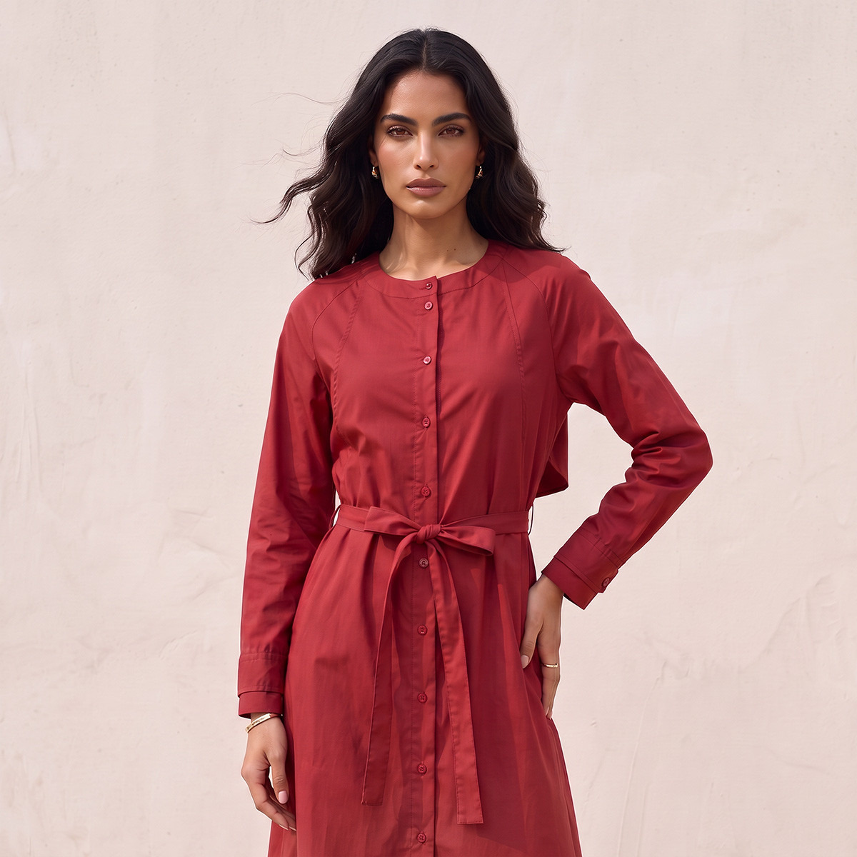 فستان قميص ماكسي بياقة ماندارين من سبلاش سمارت-women-clothing-dresses-image-5