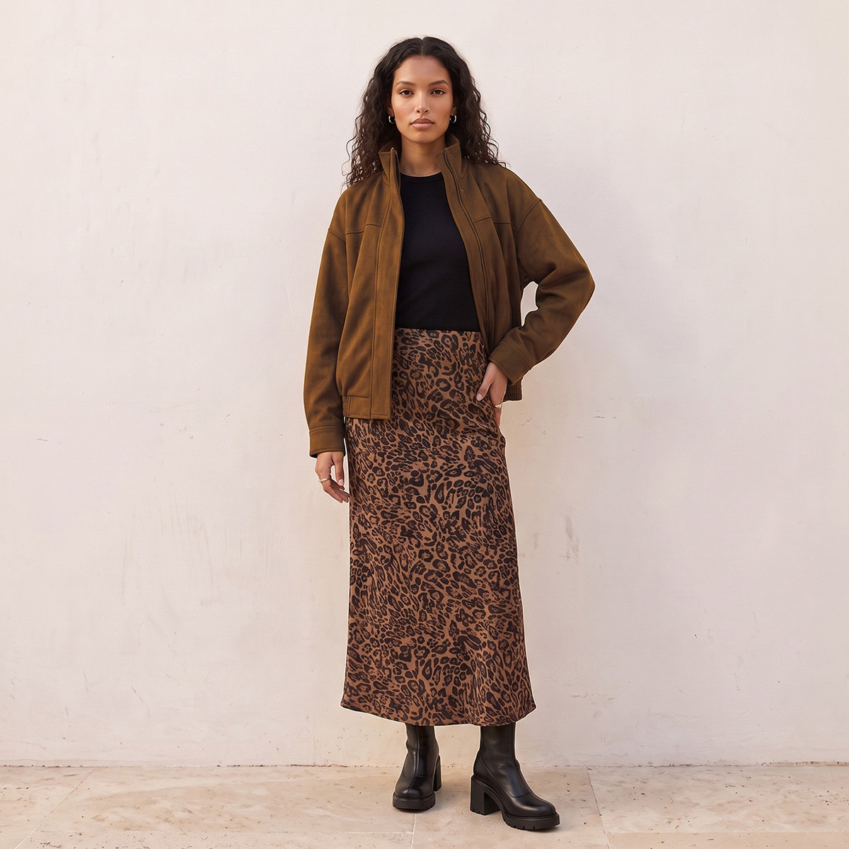 Splash Smart Suede Bomber Jacket with High Neck-women-winterwear-coatsandjackets-jackets-image-3