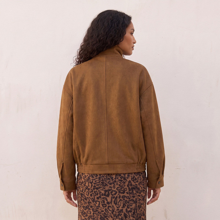 Splash Smart Suede Bomber Jacket with High Neck-women-winterwear-coatsandjackets-jackets-image-4