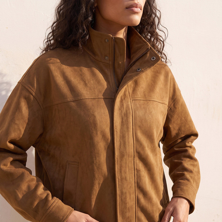 Splash Smart Suede Bomber Jacket with High Neck-women-winterwear-coatsandjackets-jackets-image-5