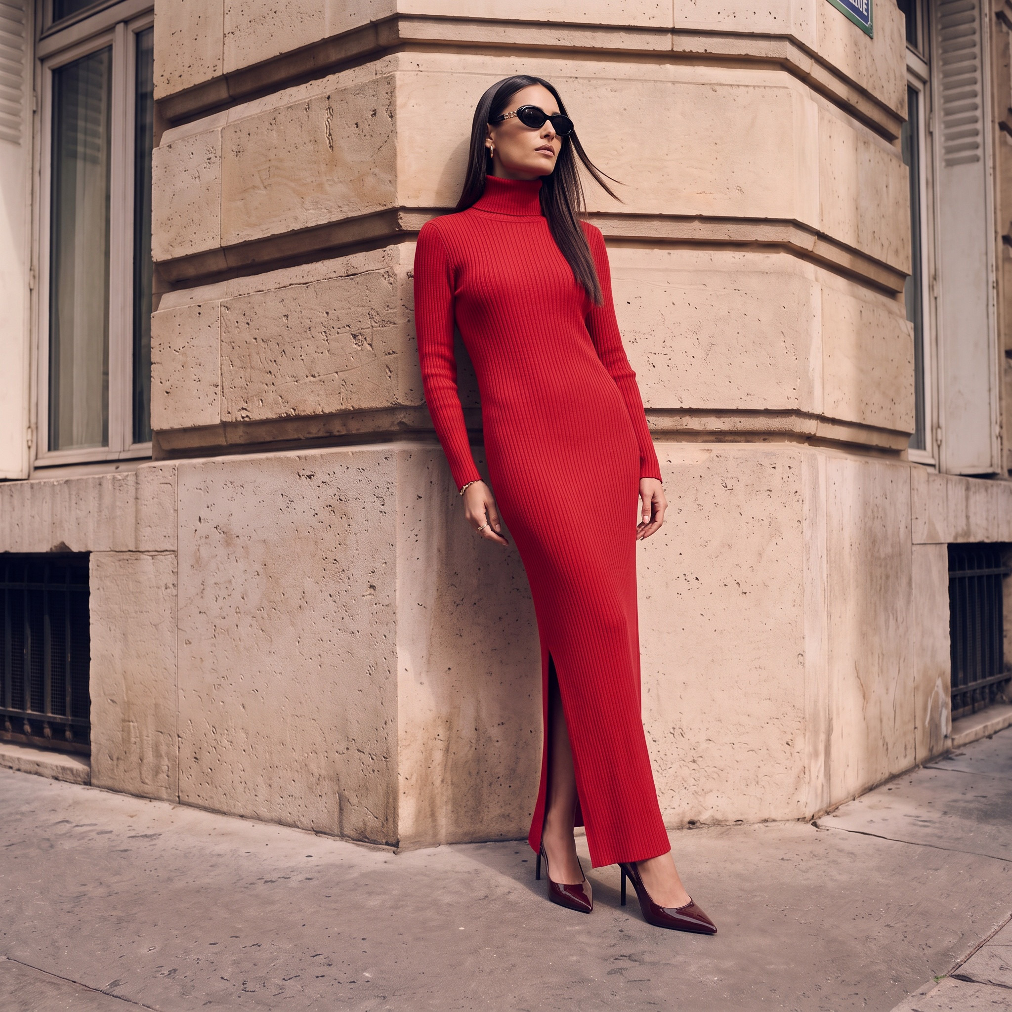 Splash Smart Maxi Length Bodycon Dress with High Neck-women-clothing-dresses-image-1