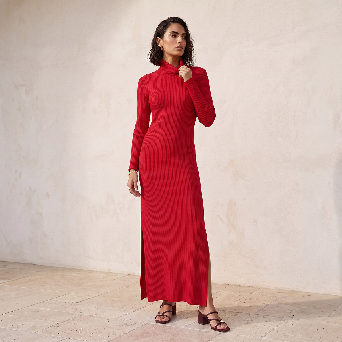 Splash Smart Maxi Length Bodycon Dress with High Neck-women-clothing-dresses-image-2