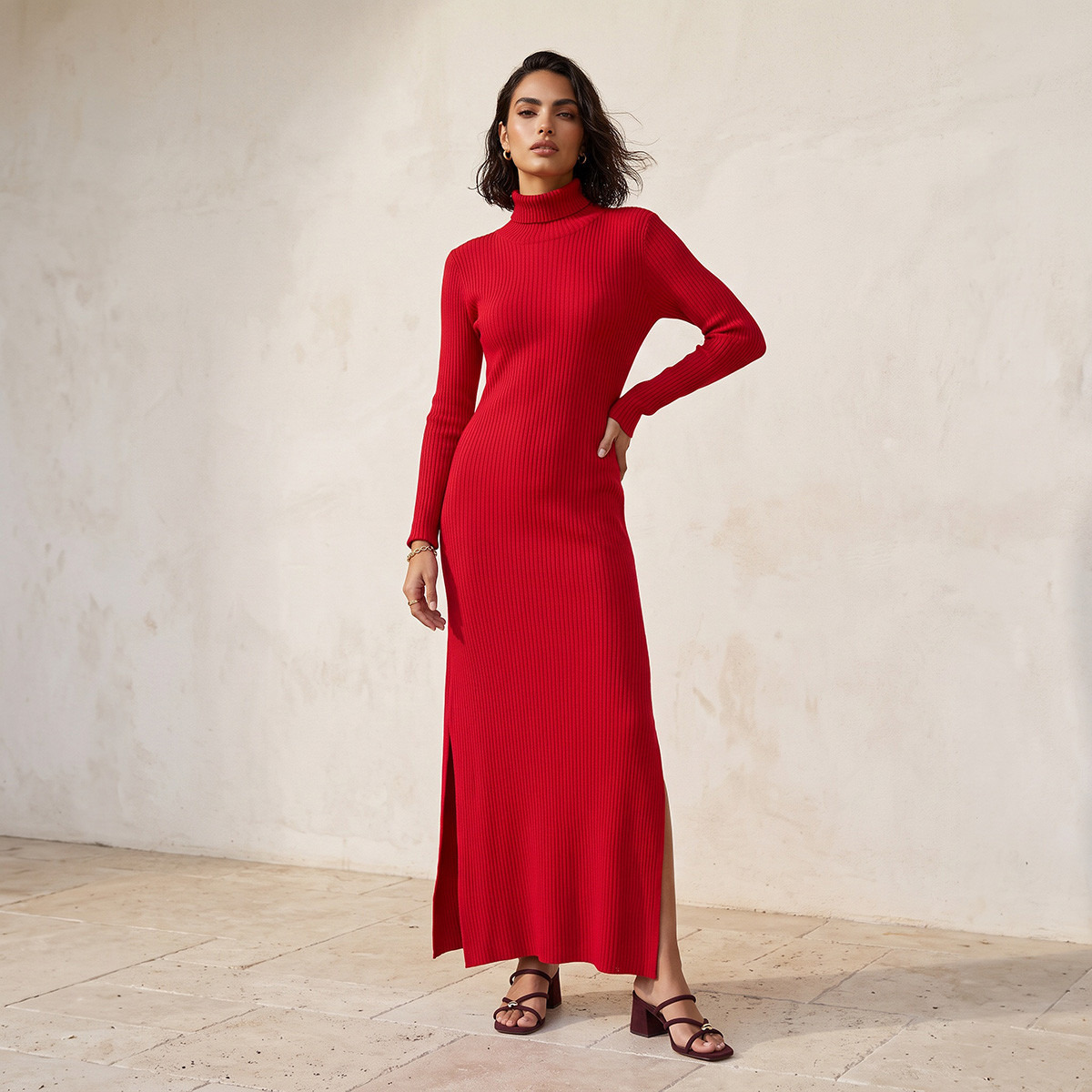 Splash Smart Maxi Length Bodycon Dress with High Neck-women-clothing-dresses-image-4