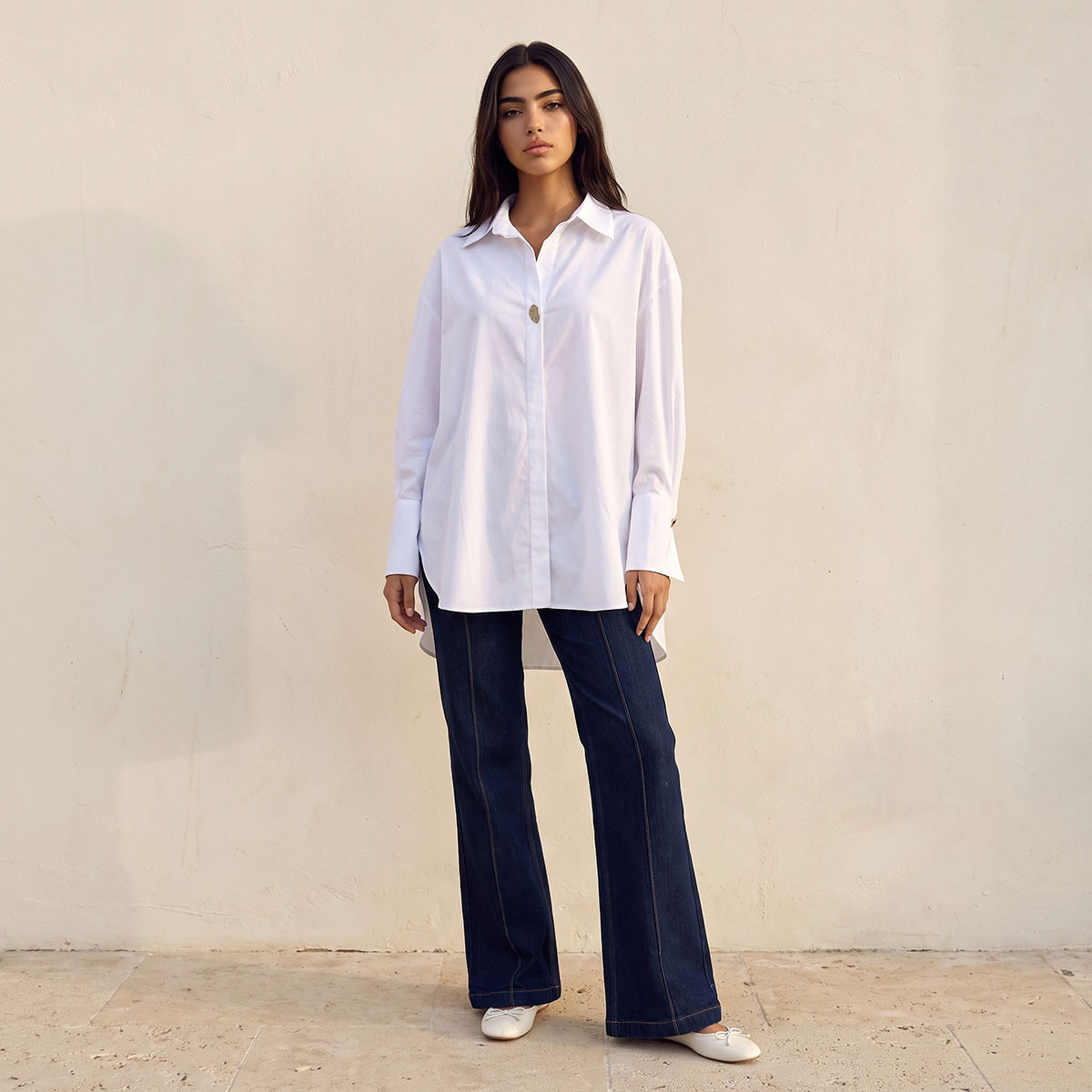 قميص بوبلين بقصة مريحة وحافة غير متساوية من سبلاش سمارت-women-clothing-shirtsandblouses-shirts-image-3