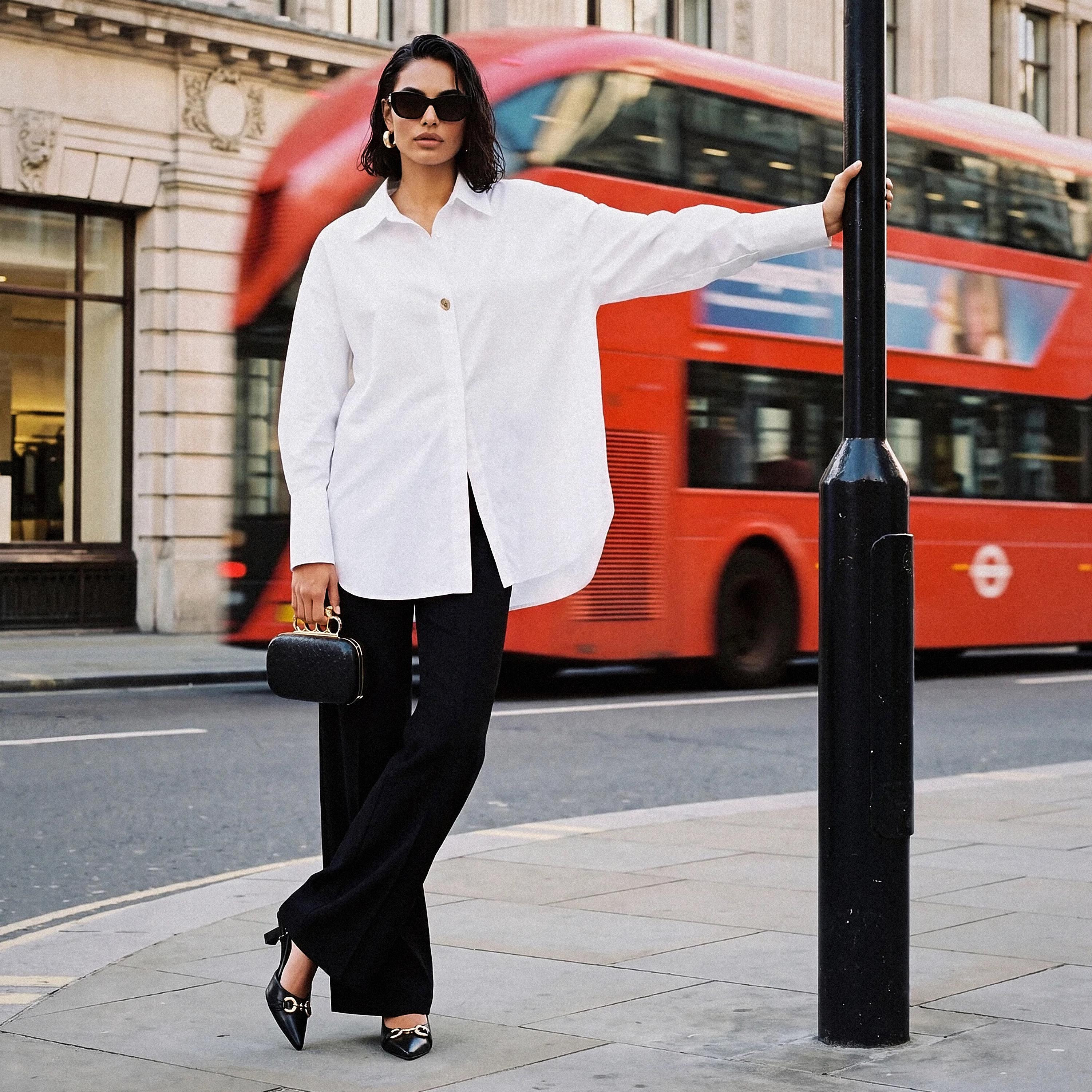 قميص بوبلين بقصة مريحة وحافة غير متساوية من سبلاش سمارت-women-clothing-shirtsandblouses-shirts-image-1