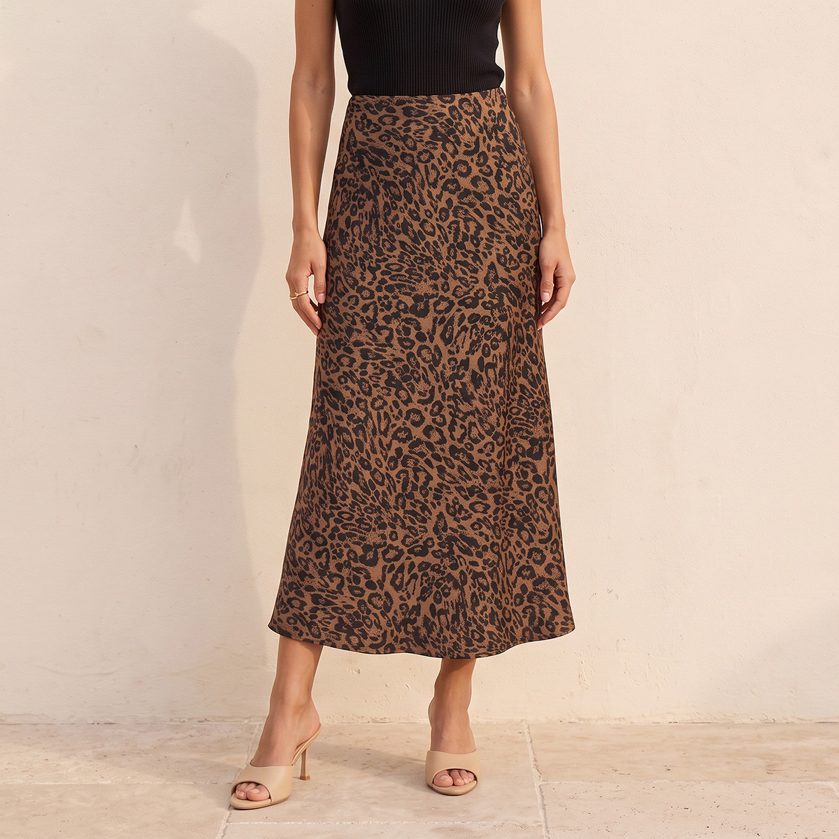 Splash Smart Animal Print Satin Skirt with Zip Closure-women-clothing-skirts-image-1