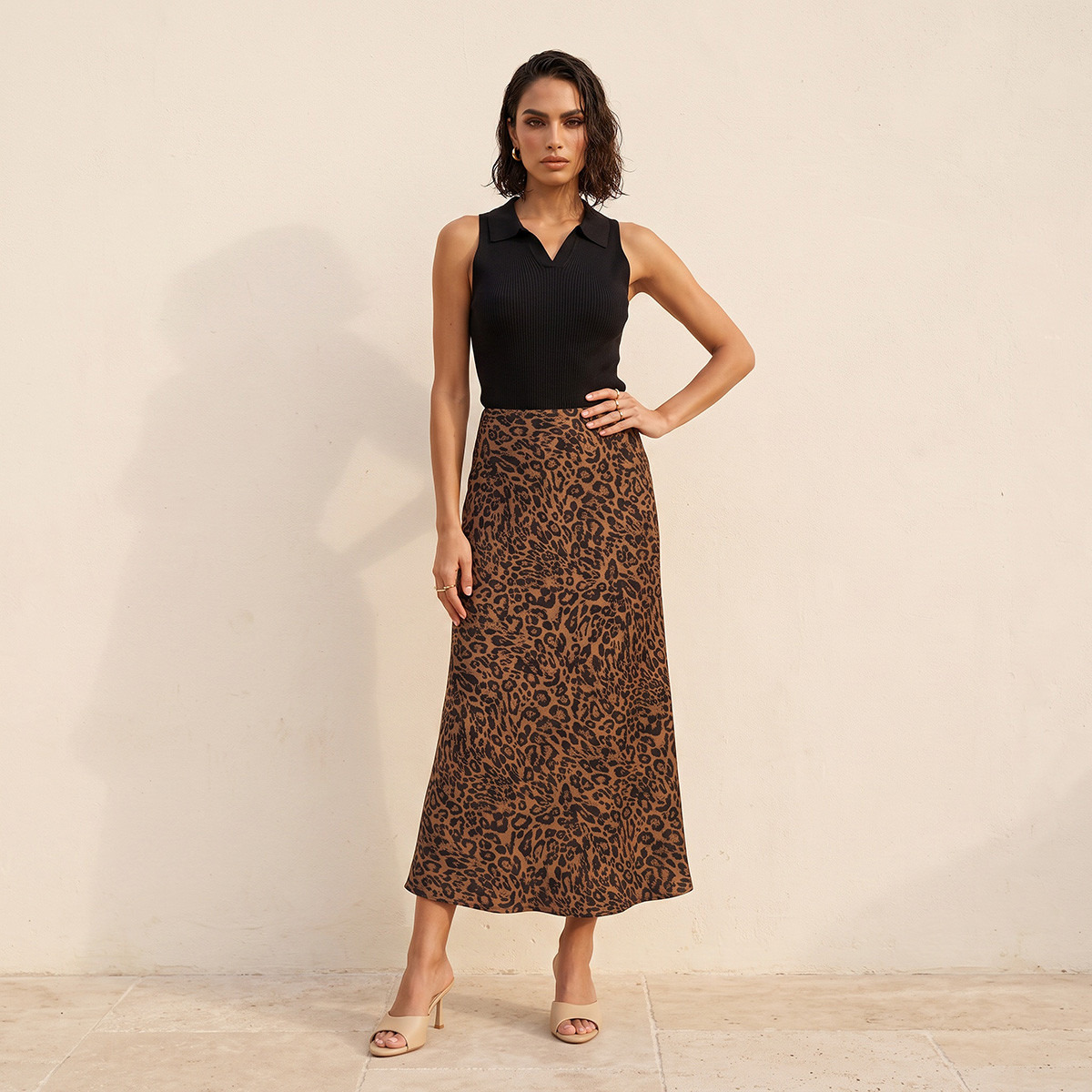 Splash Smart Animal Print Satin Skirt with Zip Closure-women-clothing-skirts-image-2
