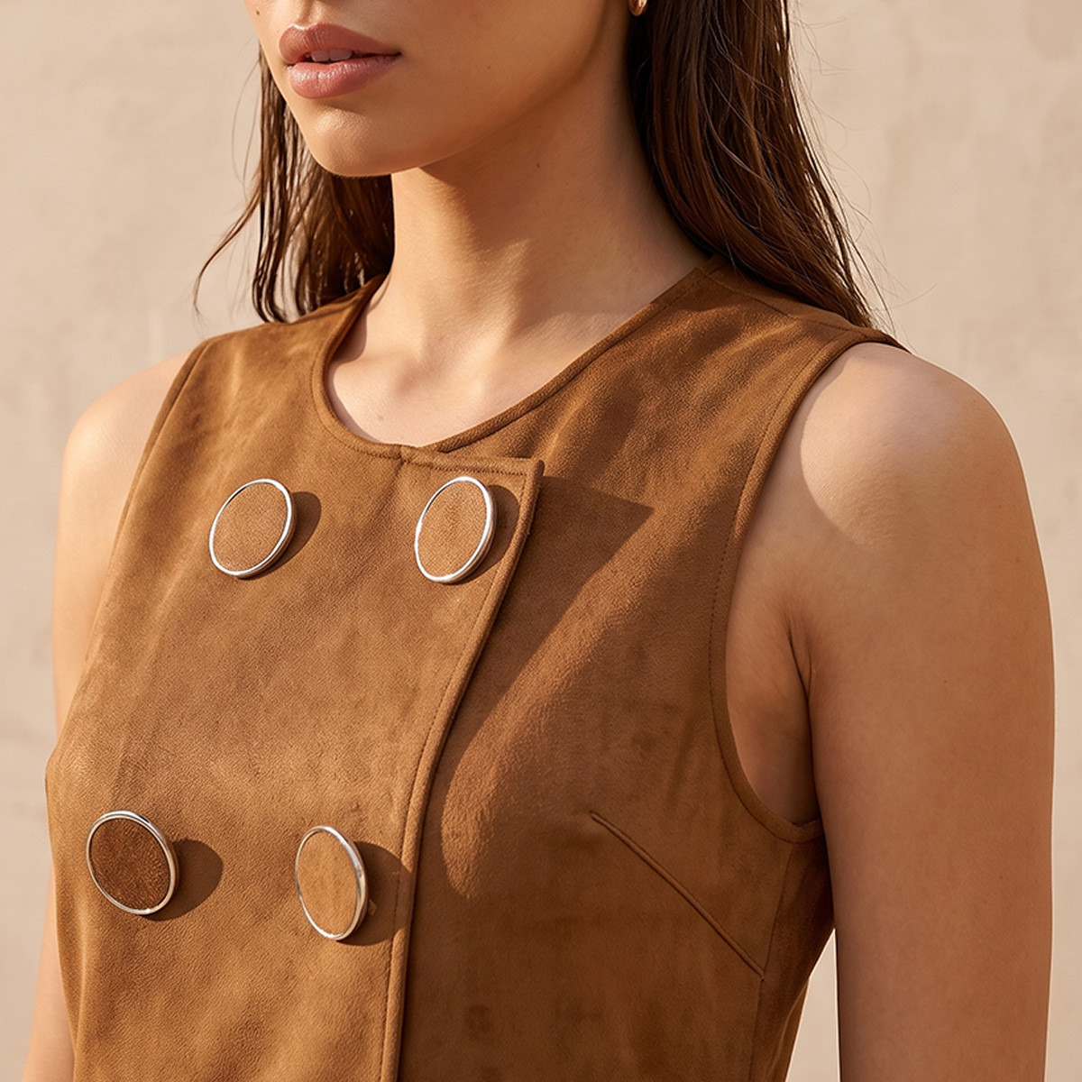 Splash Smart Mini Suede Shift Dress with Button Accent-women-clothing-dresses-image-5