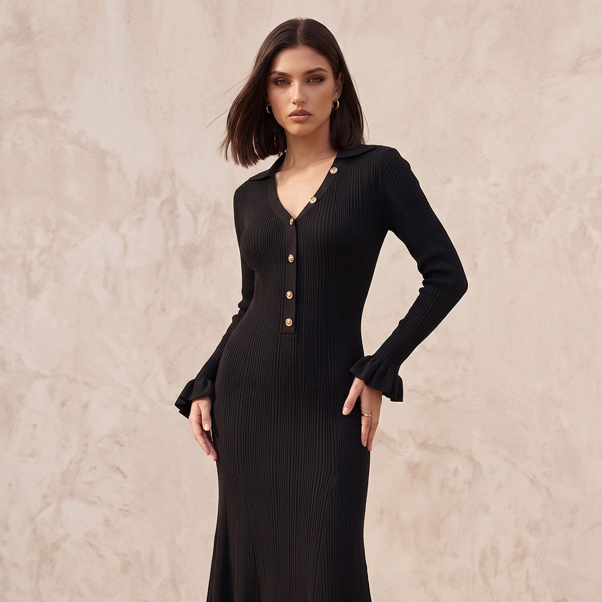 Splash Smart Midi Bodycon Dress with Ribbed Design-women-clothing-dresses-image-1