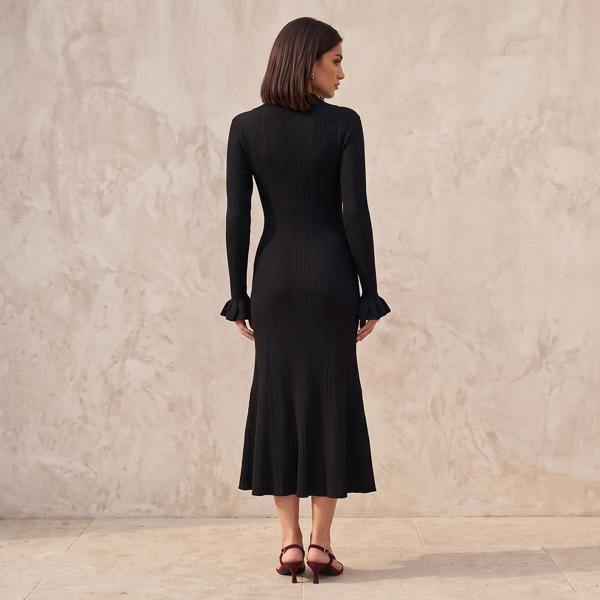 Splash Smart Midi Bodycon Dress with Ribbed Design-women-clothing-dresses-image-3