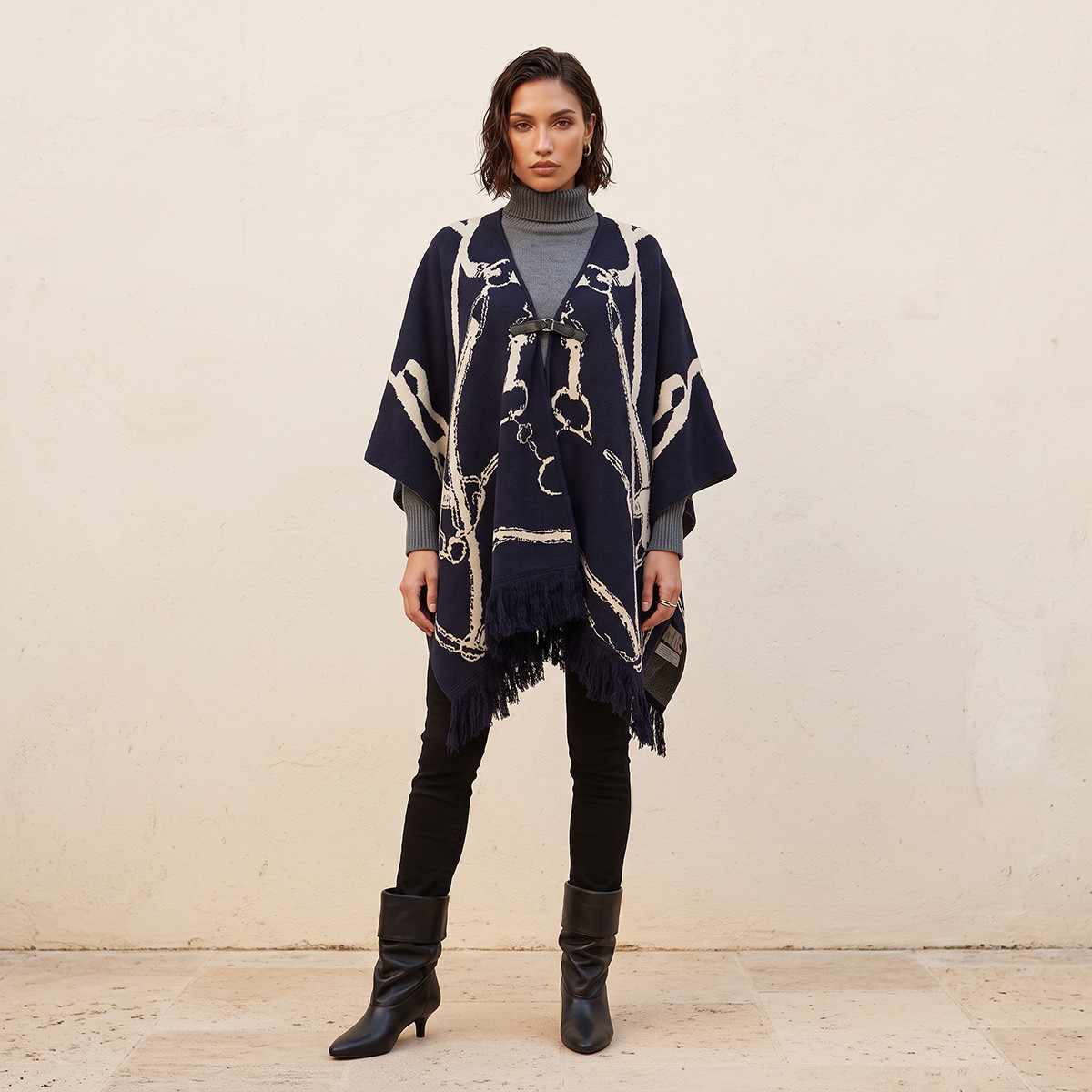 Splash Smart Relaxed Fit Abstract Print Poncho with Asymmetric Hem-women-winterwear-cardigansandjumpers-cardigans-image-2