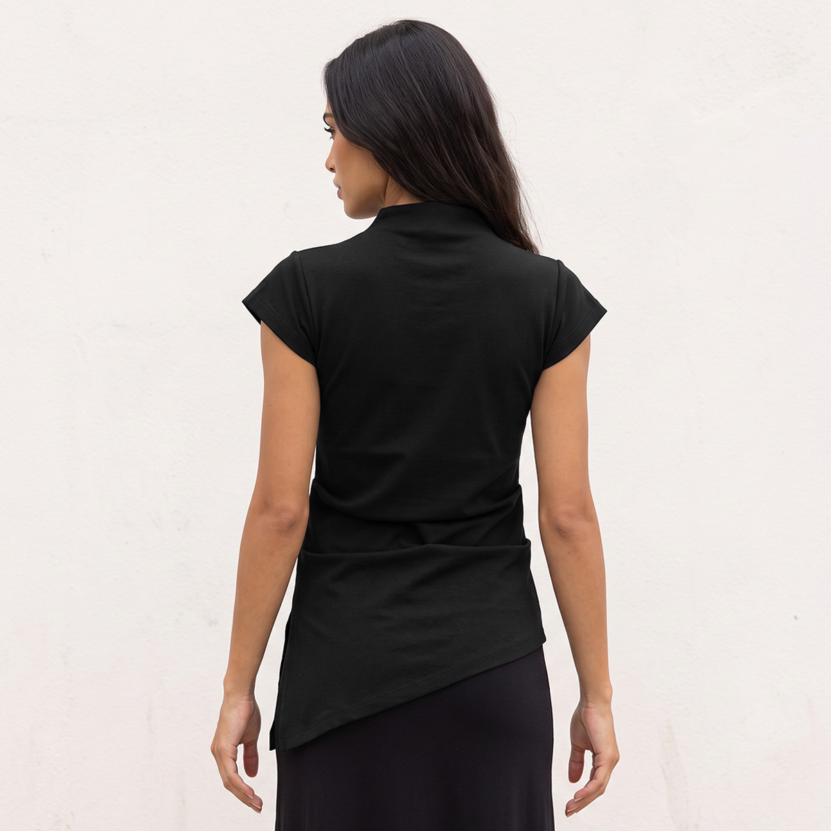 Splash Smart Asymmetric High Neck Short Sleeves Top-women-clothing-shirtsandblouses-blouses-image-3