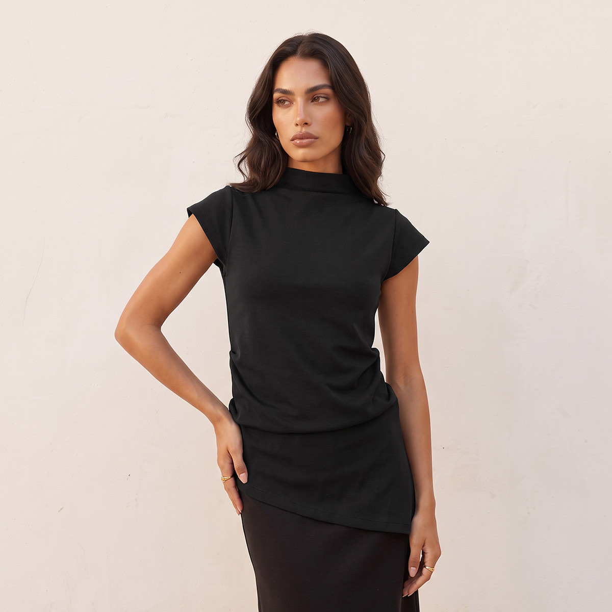 Splash Smart Asymmetric High Neck Short Sleeves Top-women-clothing-shirtsandblouses-blouses-image-4