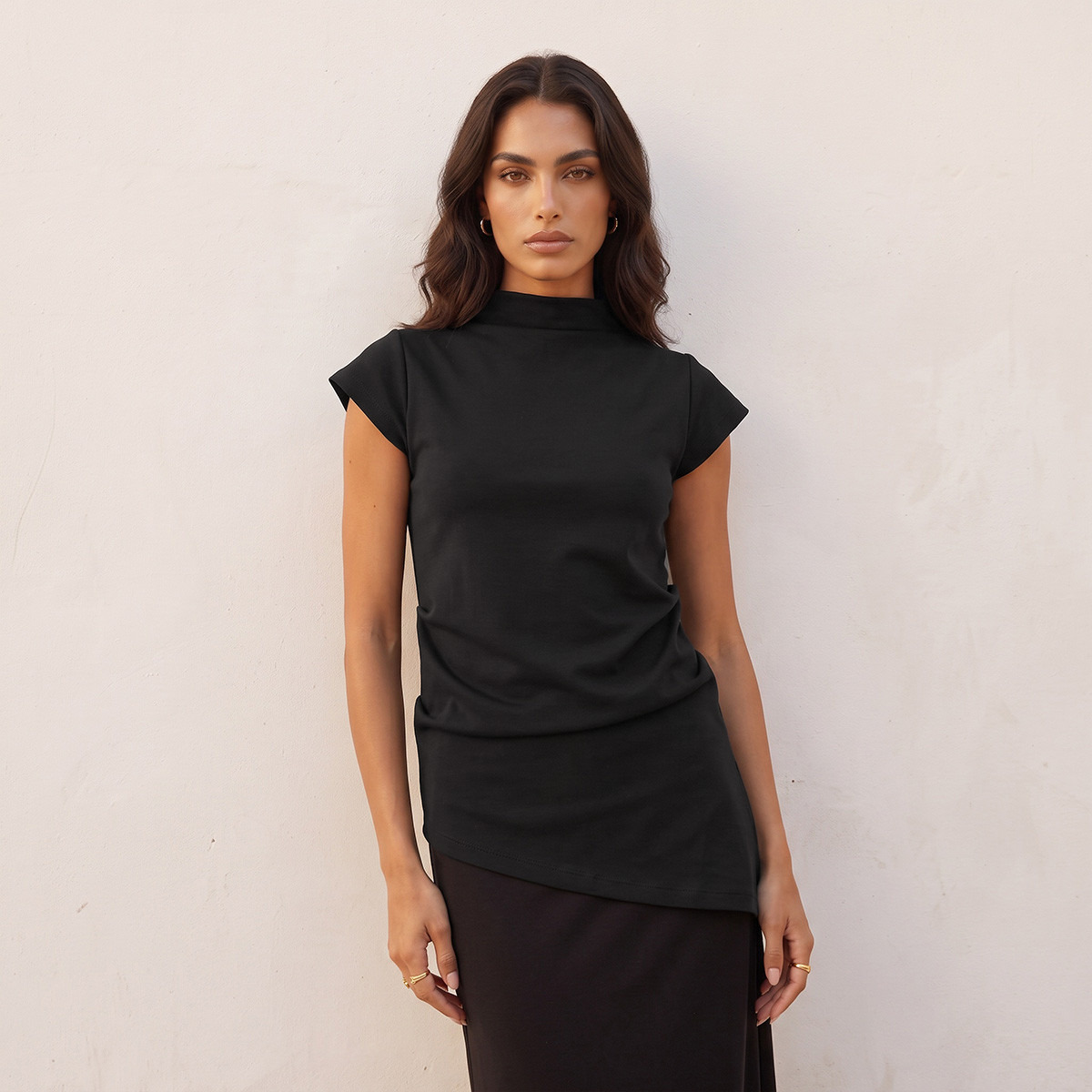 Splash Smart Asymmetric High Neck Short Sleeves Top-women-clothing-shirtsandblouses-blouses-image-5