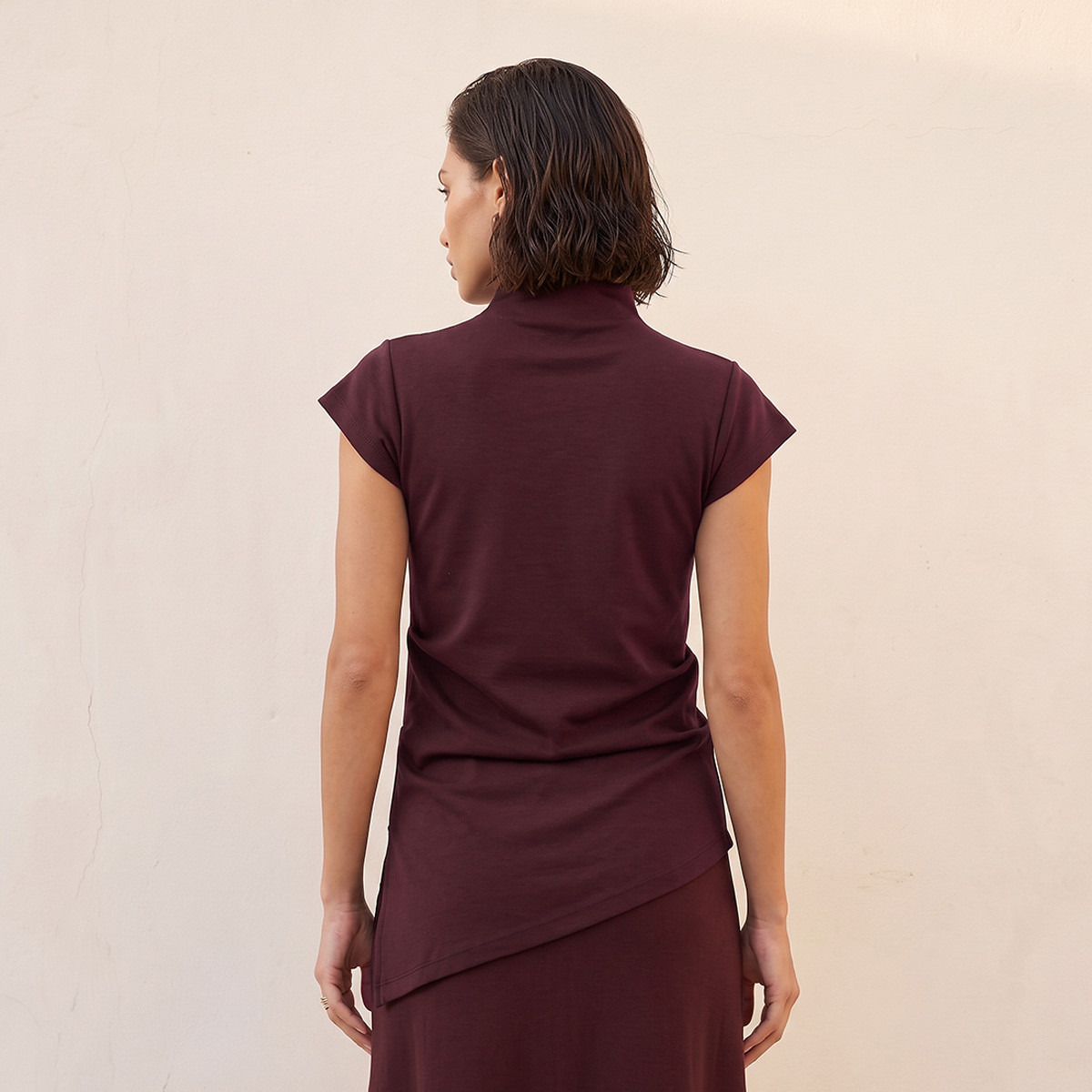Splash Smart Asymmetric High Neck Short Sleeves Top-women-clothing-shirtsandblouses-blouses-image-3