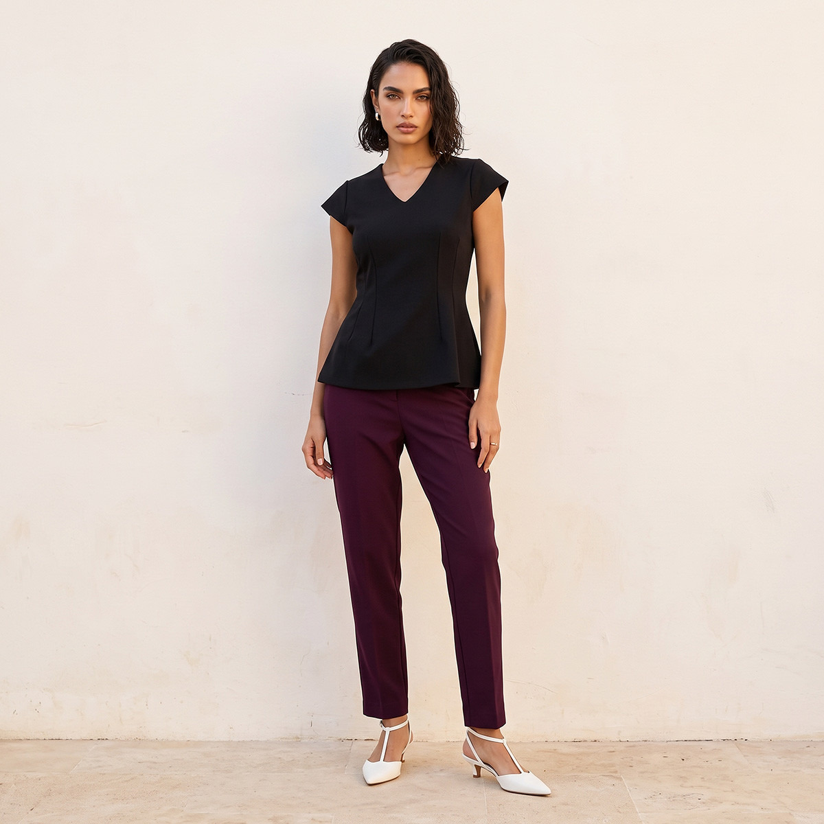 بلوزة بيبلوم بياقة V من سبلاش سمارت-women-clothing-shirtsandblouses-blouses-image-2