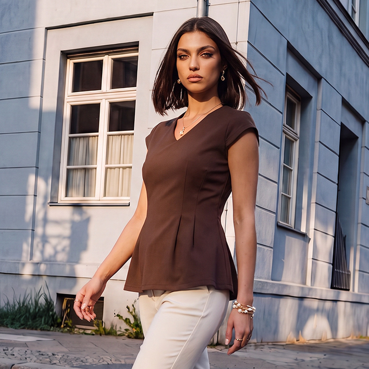 بلوزة بيبلوم بياقة V من سبلاش سمارت-women-clothing-shirtsandblouses-blouses-image-1