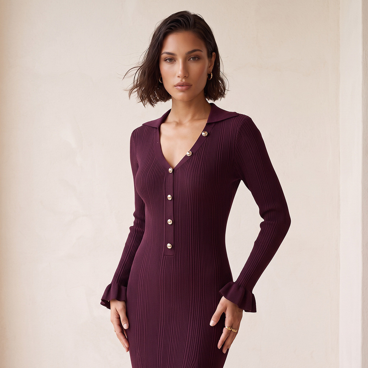 Splash Smart Midi Bodycon Dress with Ribbed Design-women-clothing-dresses-image-2