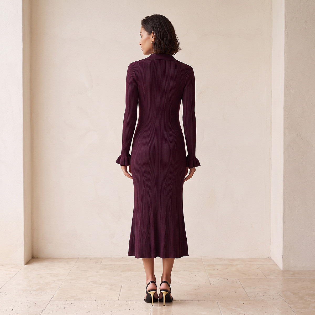 Splash Smart Midi Bodycon Dress with Ribbed Design-women-clothing-dresses-image-3