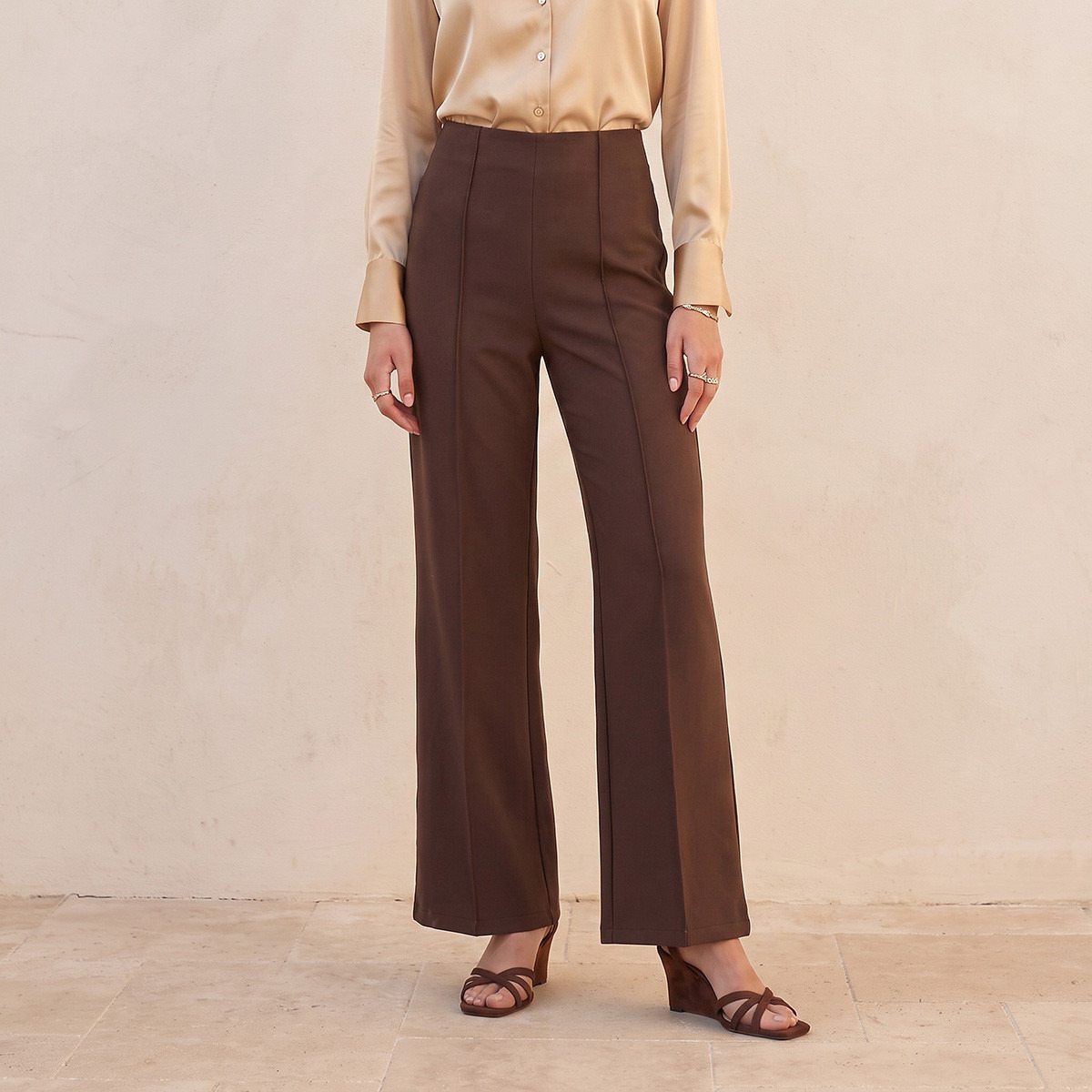 Splash Smart Flare Fit Trousers with Pintuck Seam-women-clothing-trousers-image-1