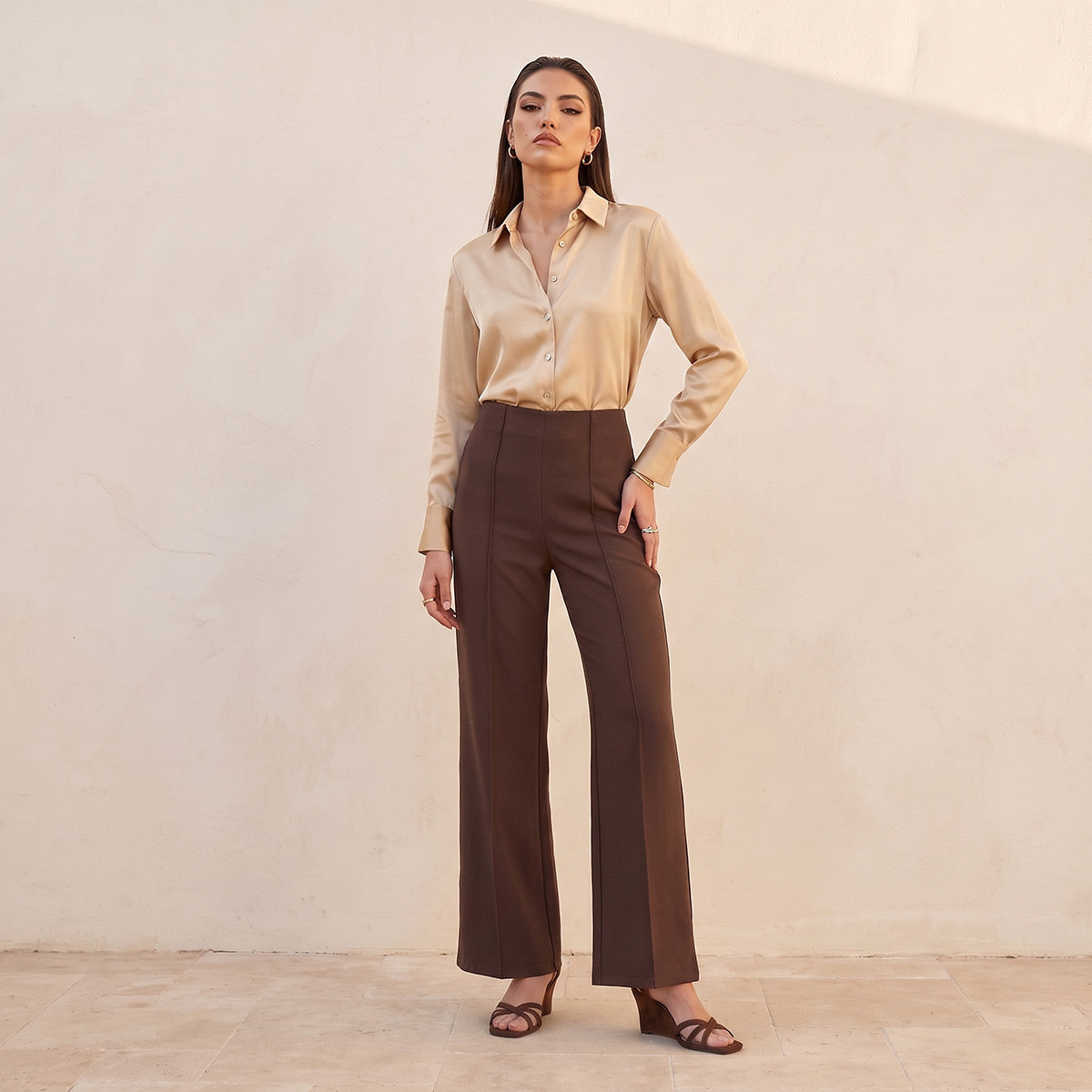 Splash Smart Flare Fit Trousers with Pintuck Seam-women-clothing-trousers-image-2