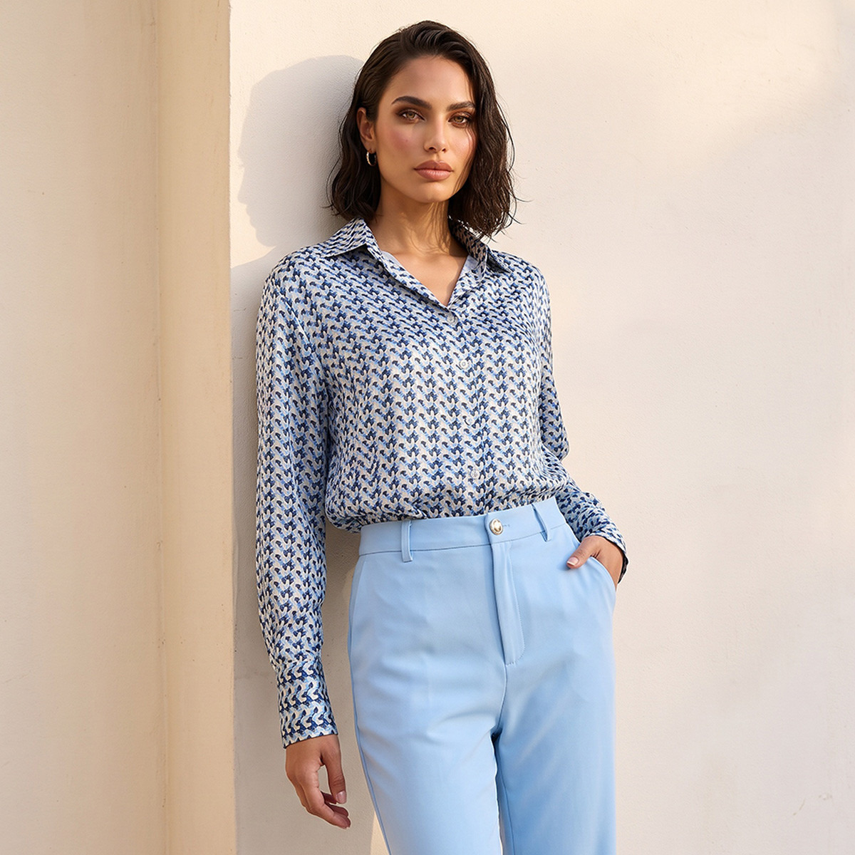 Splash Smart Satin Shirt with Geometric Print-women-clothing-shirtsandblouses-shirts-image-1